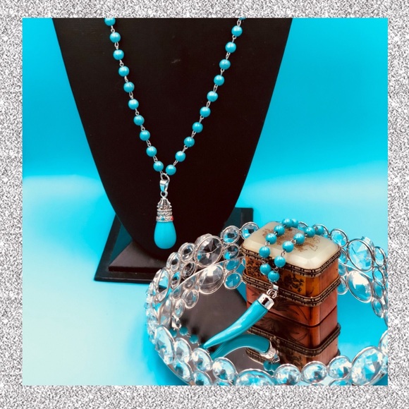 NWT TURQUOISE LONG NECKLACE HANDMADE! - Picture 2 of 8